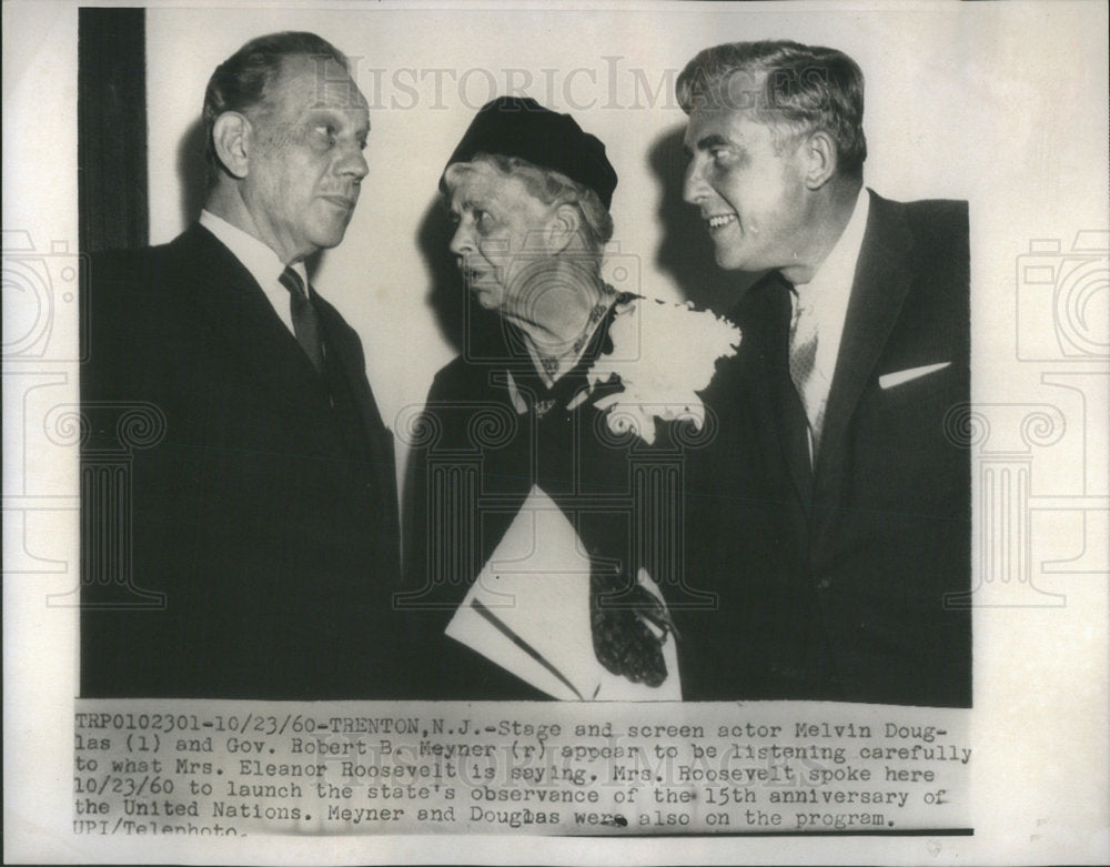 1960 Melvin Douglas Actor Governor Robert Meyner Elanor Roosevelt - Historic Images