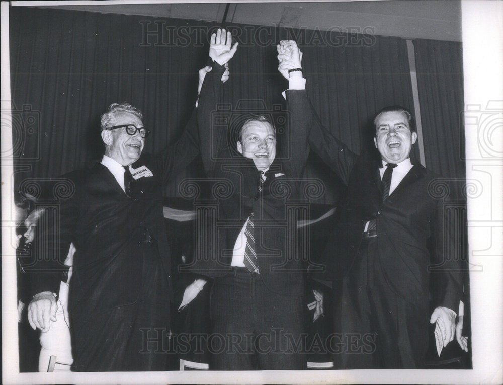 1964 Press Photo Senator Everett Dirksen Richard Nixon Charles Percy Chicago - Historic Images