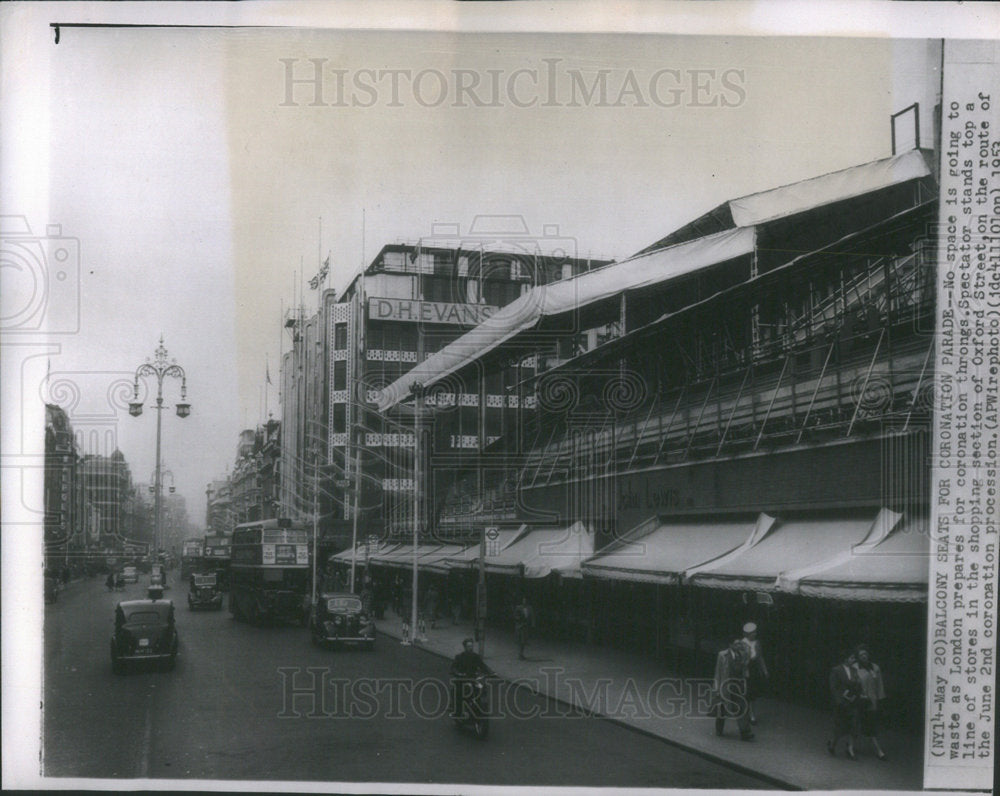 1953 Press Photo Balcony Seats in Oxford Street For Coronation Parade. - Historic Images