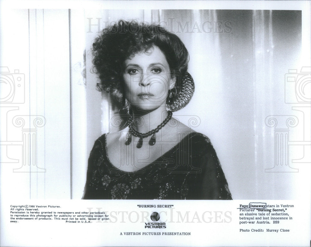 1988 Press Photo Faye Dunaway Burning Secret Actress - Historic Images