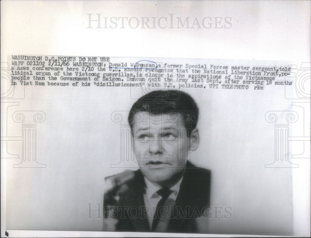 1966 Press Photo DONALD W.DUNCAN SPECIAL FORCES MASTER SERGEANT NEWS CONFERENCE - Historic Images