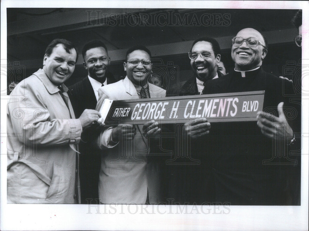 1991 Press Photo Mayor Daley Rev George Clements Joel Bobby Rush Oakwood - Historic Images