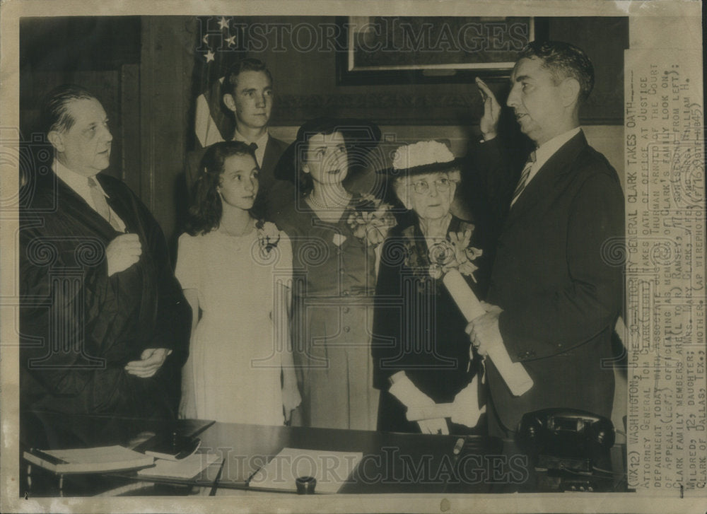 Press Photo Attorney General Tom Clark Oath Justice Department Thurman Arnold - Historic Images