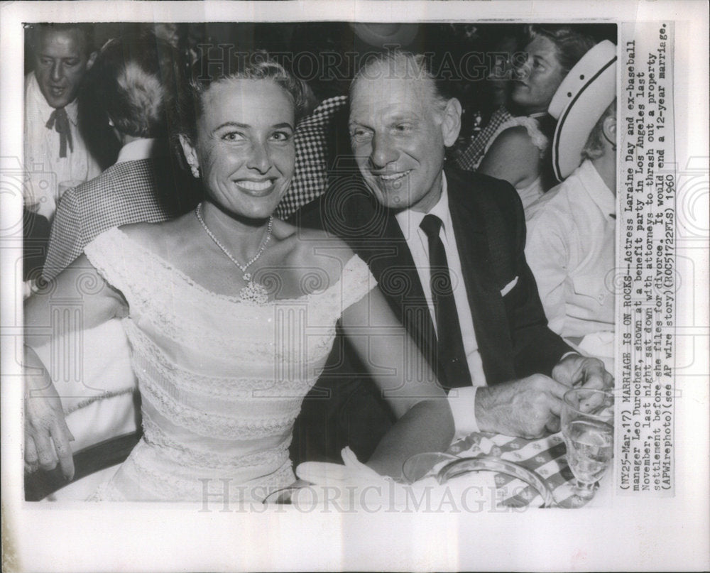 1960 LARAINE DAY AMERICAN ACTRESS EX-BASEBALL MANAGER LEO DUROCHER - Historic Images