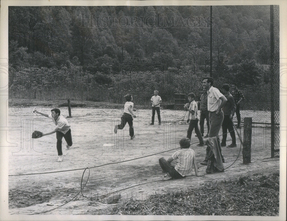 1965 John Rockefeller IV Watching Kids Play Ball In Ermons WV - Historic Images