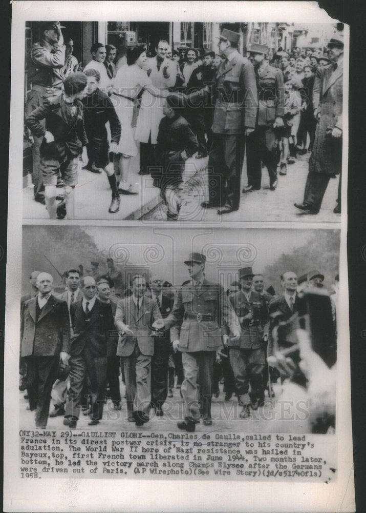 1958 Gen. Charles de Gaulle World War II hero Nazi resistance - Historic Images