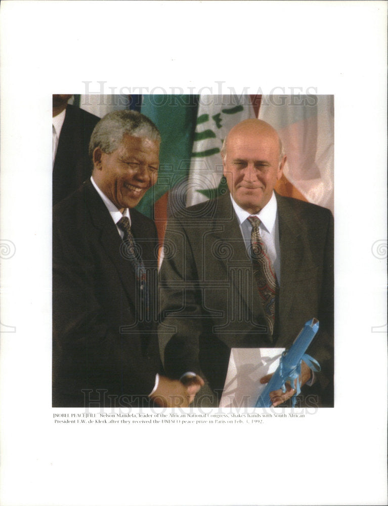 1993 Press Photo 2 Winners Nobel Peace Prize Nelson Mendela/Frederlik de Klerk - Historic Images