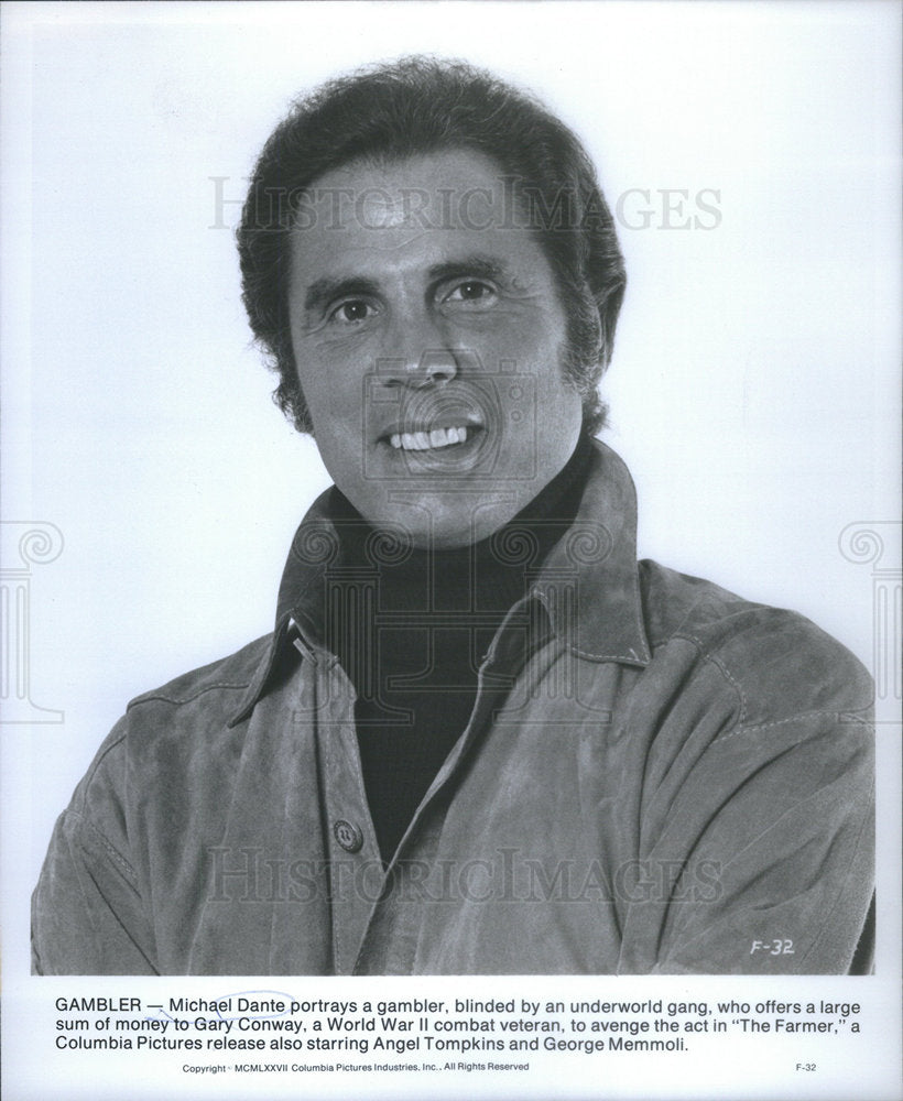 1977 Press Photo Gambler Michael Dante Portrays Gambler Blinded Underworld Gang - Historic Images