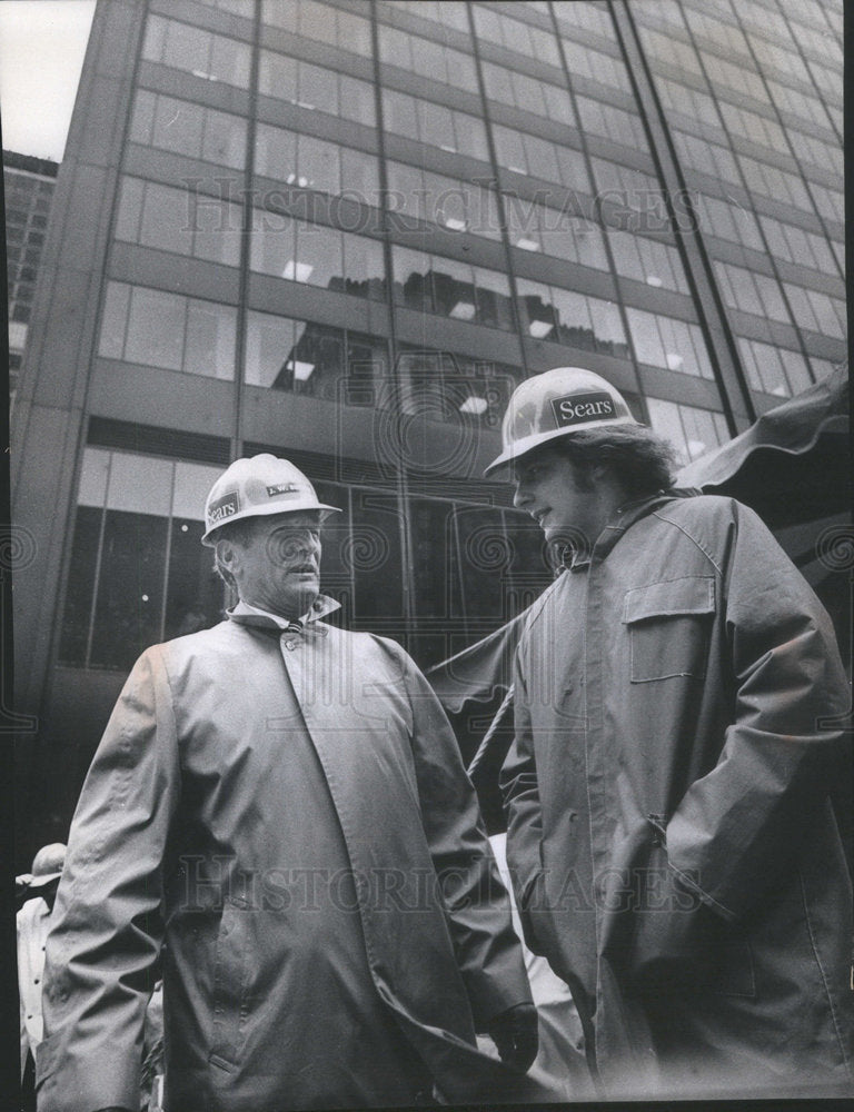 1973 James W. Button, and Arthur M. Wood Jr. in front of Sears Tower - Historic Images