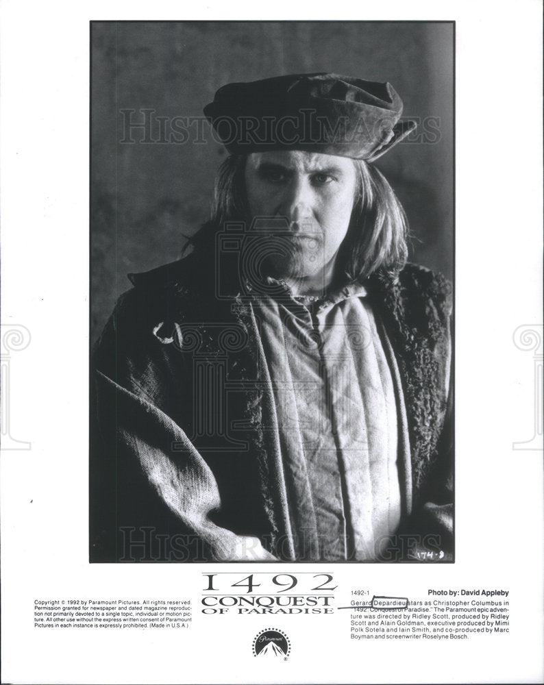 1992 Press Photo 1492 Conquest Of Paradise Film Actor Depardieu Promotion - Historic Images