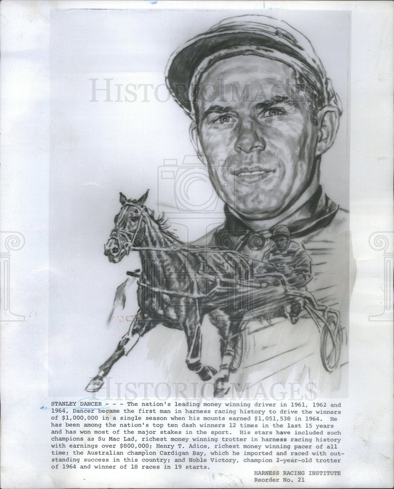 1965 Stanley Dancer Drawing Of Leading Money Winning Harness Driver - Historic Images