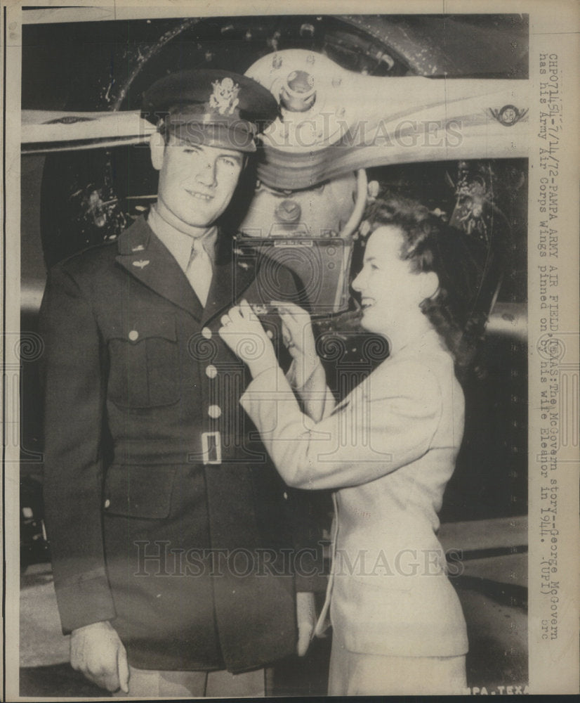 1944 Wife Eleanor Pins Wings On George McGovern - Historic Images