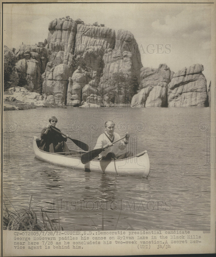 1972 Democratic Presidential Candidate McGovern Paddling Canoe - Historic Images