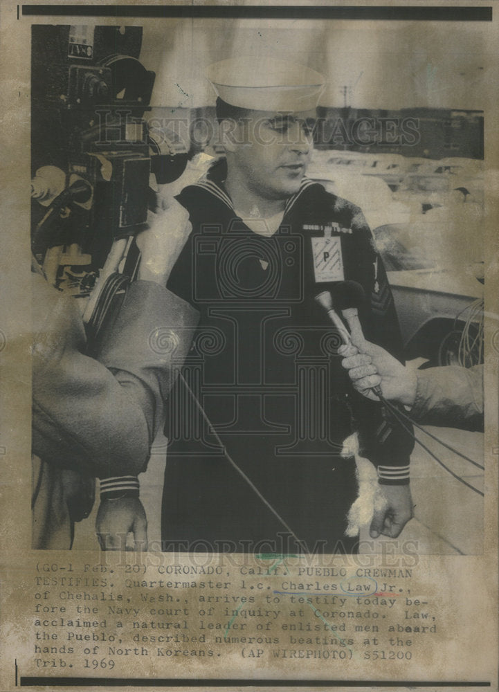 1969 Quartermaster L.C. Charles Law Jr. Testifies Navy Court Pueblo - Historic Images