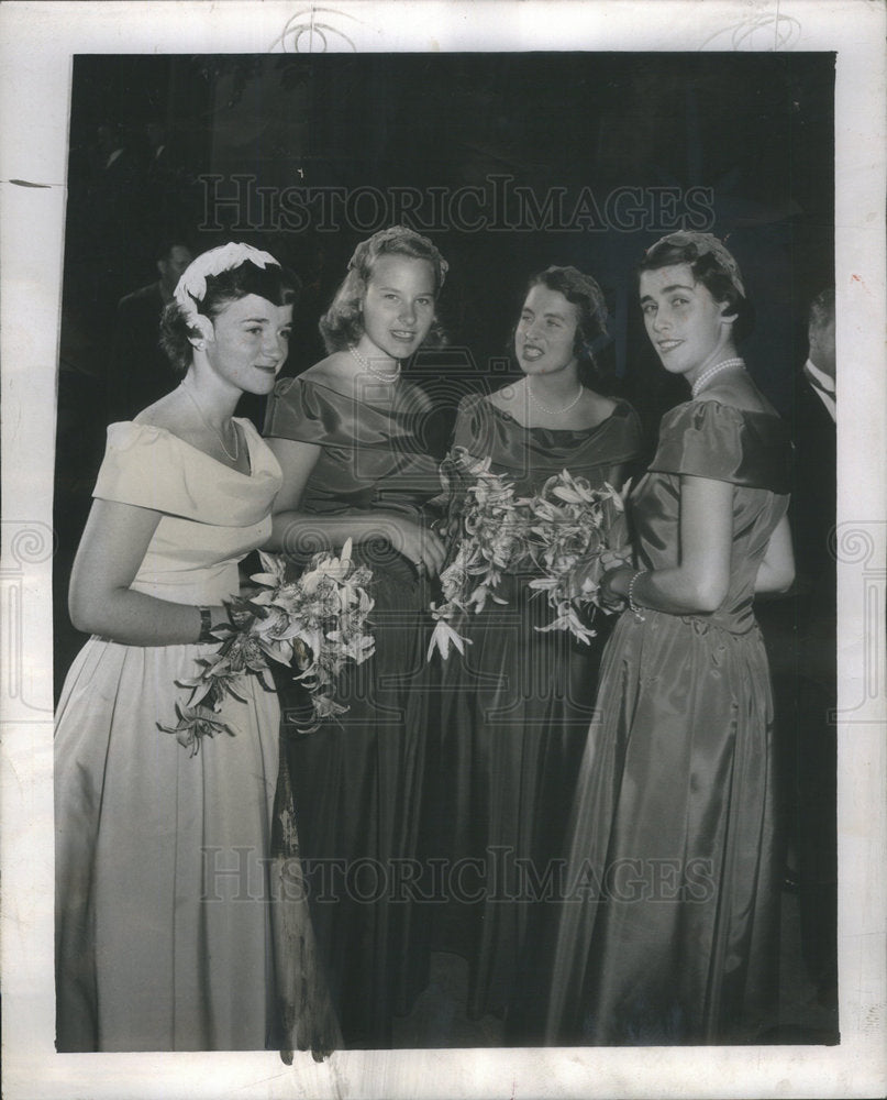 1950 Press Photo Blossom Montgomery Wedding Bridesmaids Taffeta Dresses - Historic Images