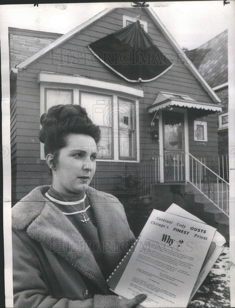 1968 Woman Passing Pamphlets Protesting Father Lawlor Transfer - Historic Images