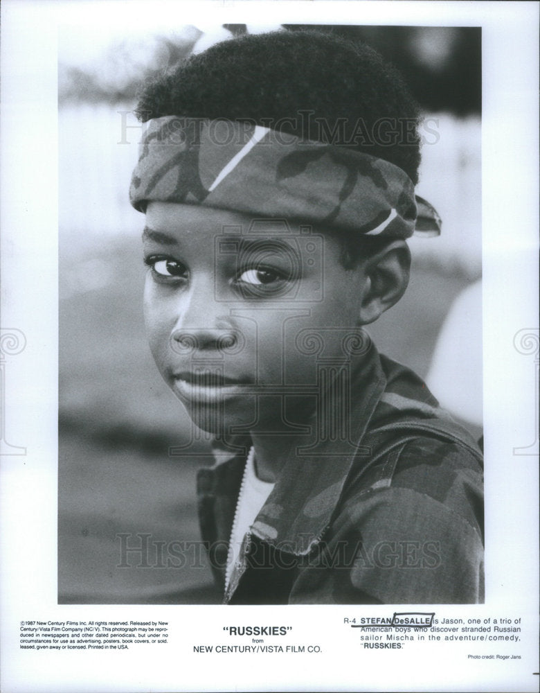 1987 Press Photo Russkies Film Actor DeSalle Wearing Camo Headband - Historic Images