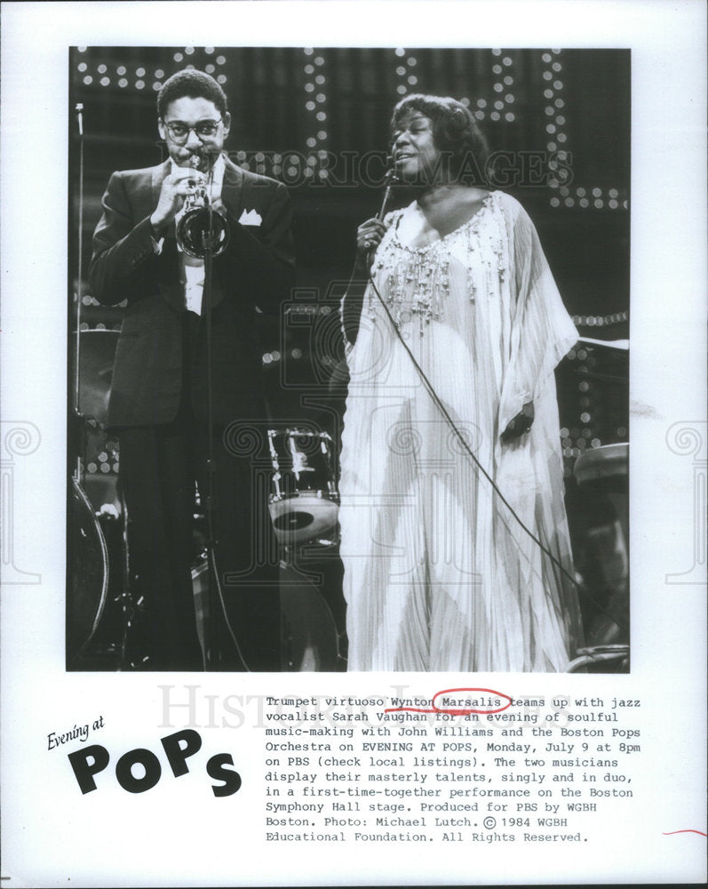 1984 Press Photo Singers Wynton Marsalis And Sarah Vaughn At "Evening At Pops" - Historic Images