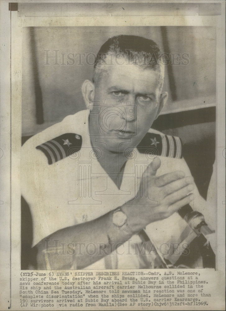 1969 Cmdr. A. S.McLemor, skipper of the US destroyer Frank S. Evans - Historic Images