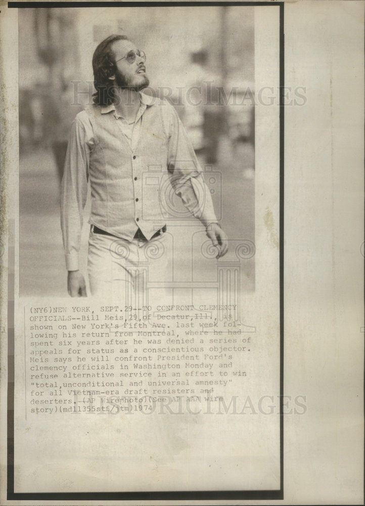 1974 Bill Meis American Anti-War Activist - Historic Images