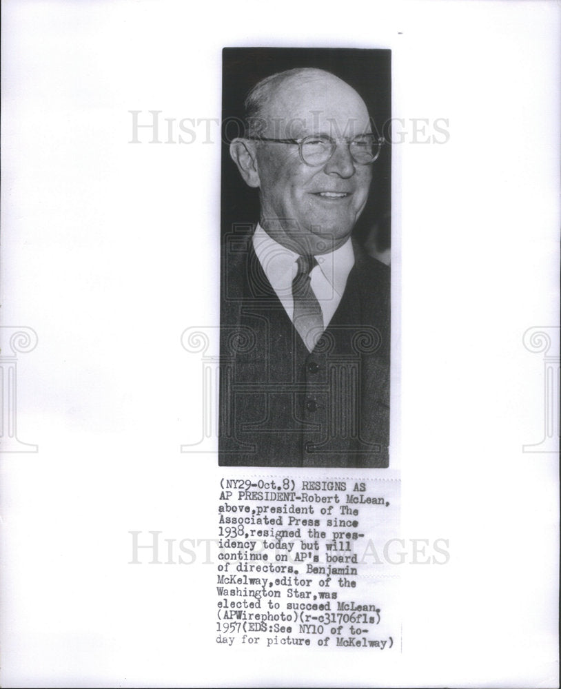 1957 Press Photo Robert McLean, president of The Associated Press, resigns - Historic Images