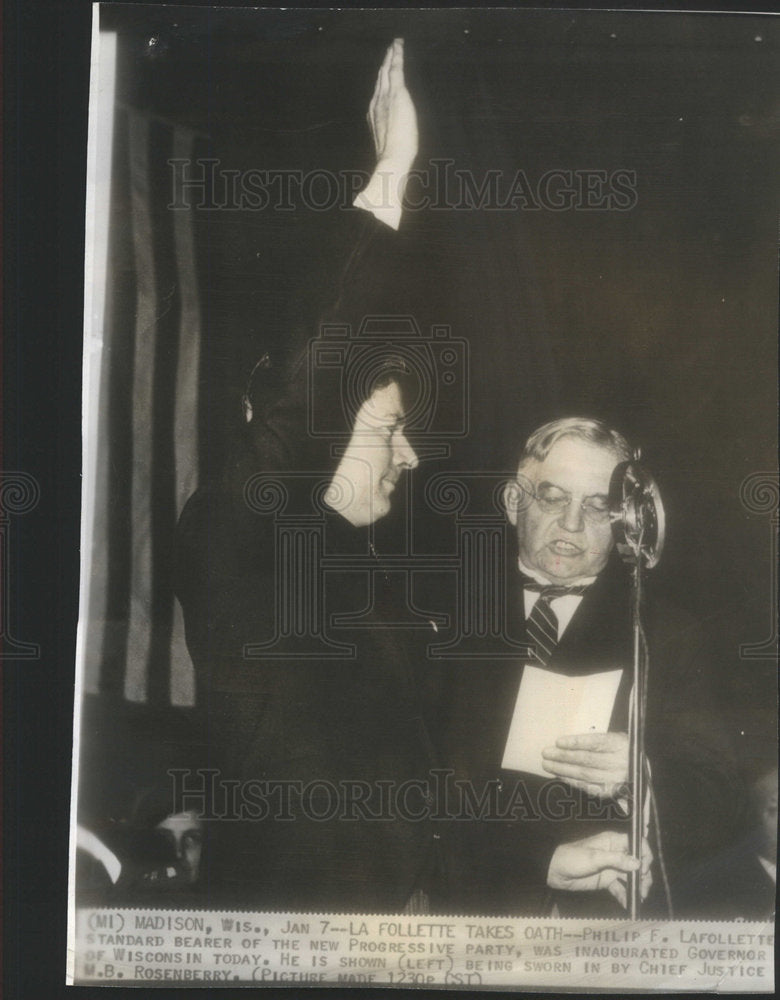 Press Photo Phillip La Follette at Inauguration as Governor of Wisconsin - Historic Images