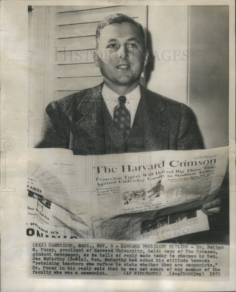 1962 Press Photo Dr Nathan Pusey Pres of Harvard Sen Joe McCarthy  Communists - Historic Images