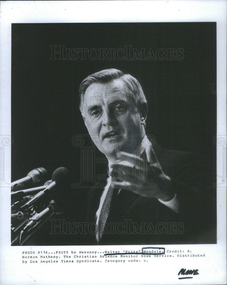 1984 Press Photo Walter Mondale/US Vice President/Democrat/Politician - Historic Images