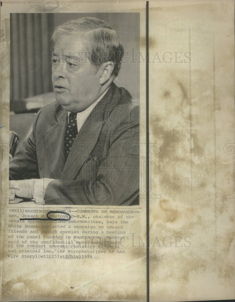 1974 Press Photo Joseph M. Montoya Senator New Mexico Democratic Party - Historic Images