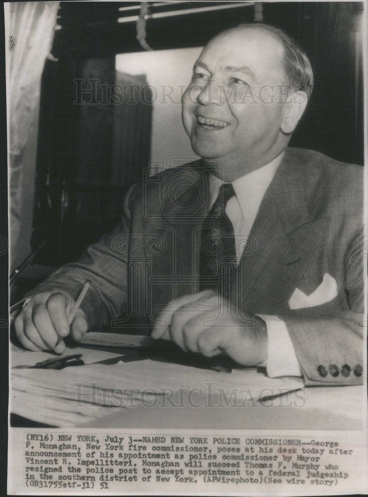 1951:Police commissioner George today dark announcement Mayor poses - Historic Images