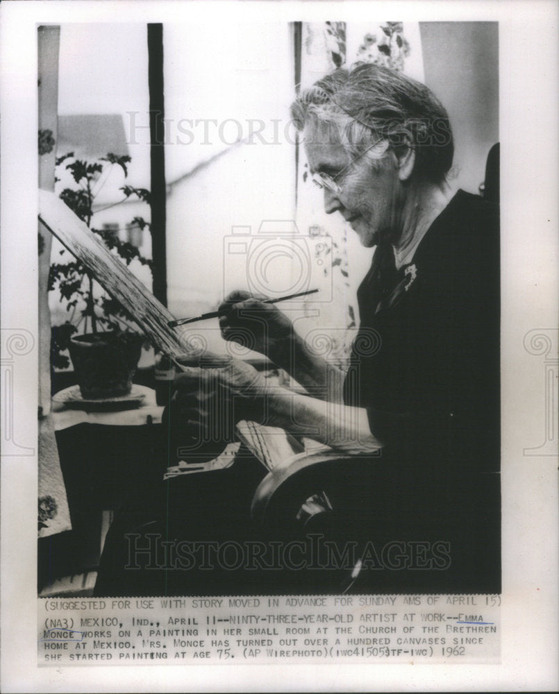 1962 Emma Monce Works On Painting In Small Room At Church At Mexico - Historic Images