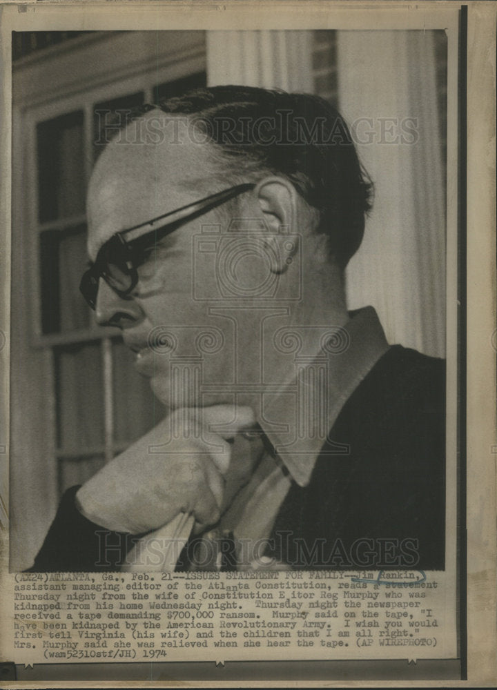 1974 JIM RANKIN ASSISTANT MANAGING EDITOR ATLANTA CONSTITUTION - Historic Images