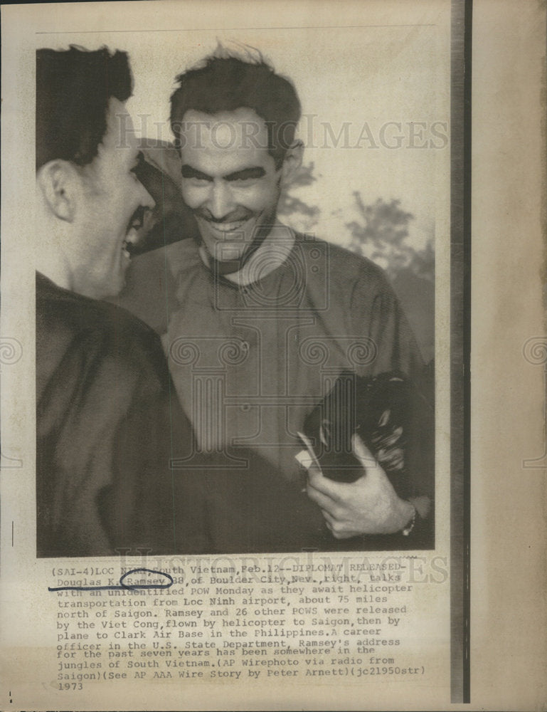 1973 Press Photo Douglas K Ramsey American POW Helicopter Transportation Chicago - Historic Images