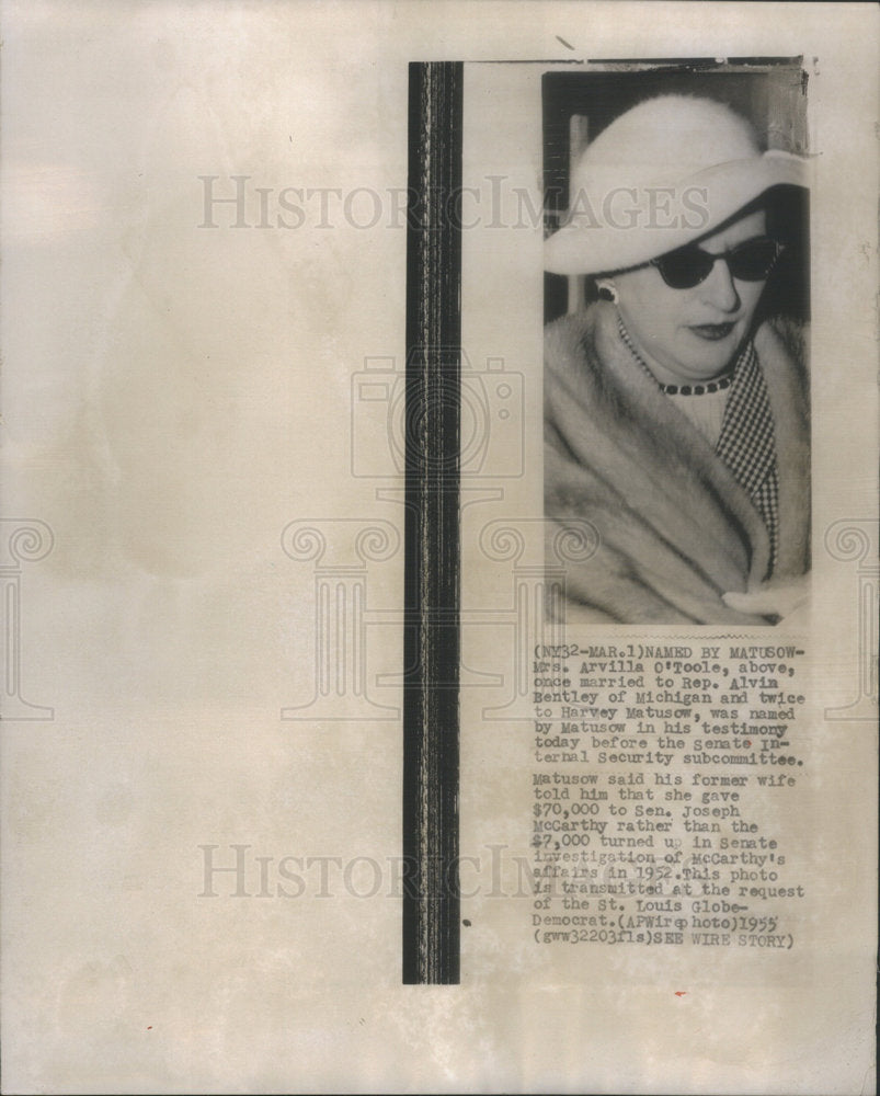 1955 Press Photo Mrs.Arvilla O&#39;Toole Named in Internal Security Subcommittee. - Historic Images