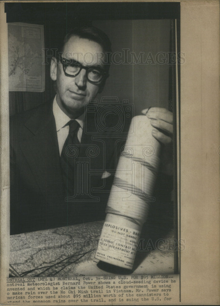 Meteorologist Bernard Power Inventor Cloud Seeding Device - Historic Images
