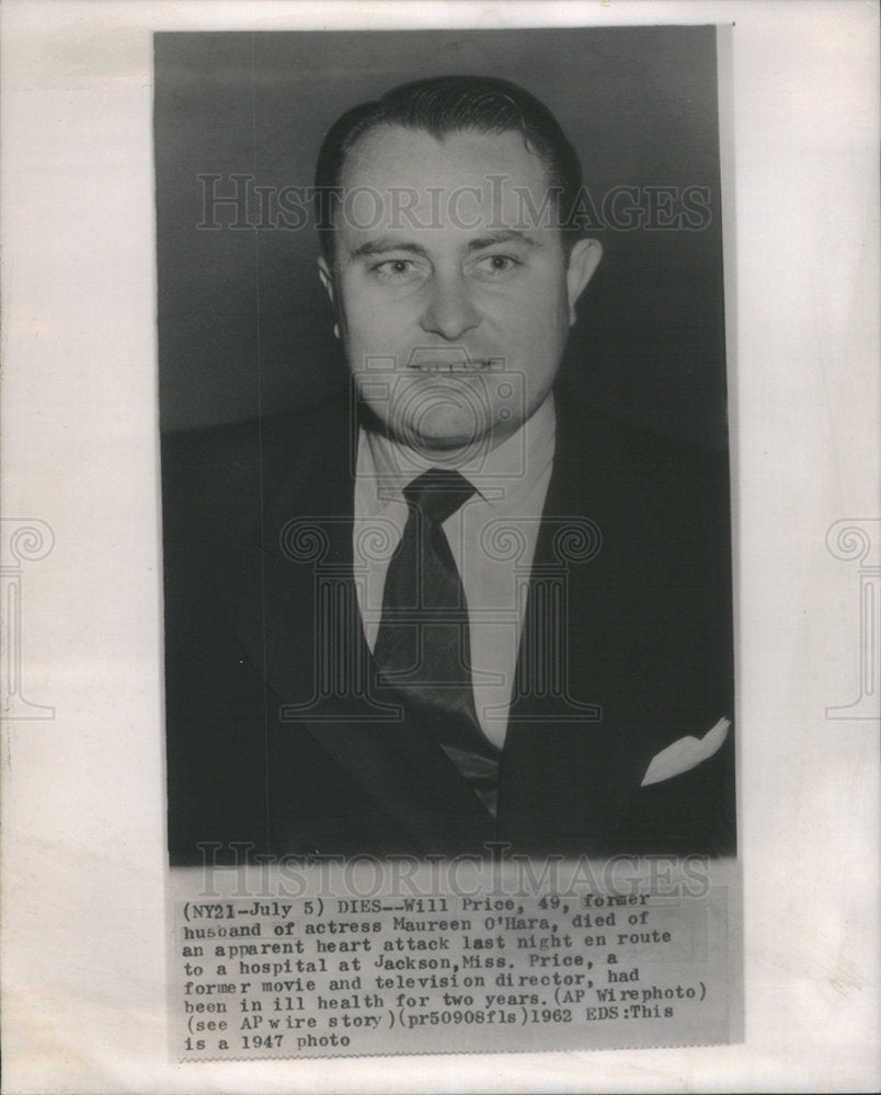 1962PressPhoto Will Price Former Husband of Actress Maureen Died of Heart attack - Historic Images