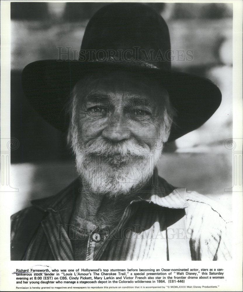 1981 Press Photo Richard Farnsworth Louis Amour Cherooke Trail - Historic Images