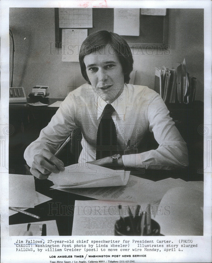 1977 Press Photo Jim Fallows, chief speechwriter for President Carter - Historic Images