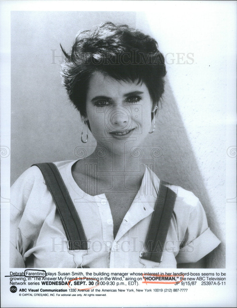 1987 Press Photo Debrah Farentino "The Answer My Friend, is Passing in the Wind" - Historic Images