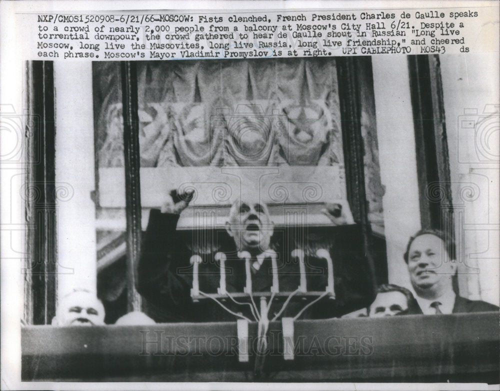1099 Press Photo FRENCH PRESIDENT CHARLES DE GAULLE GENERAL MOSCOW'S CITY HALL - Historic Images