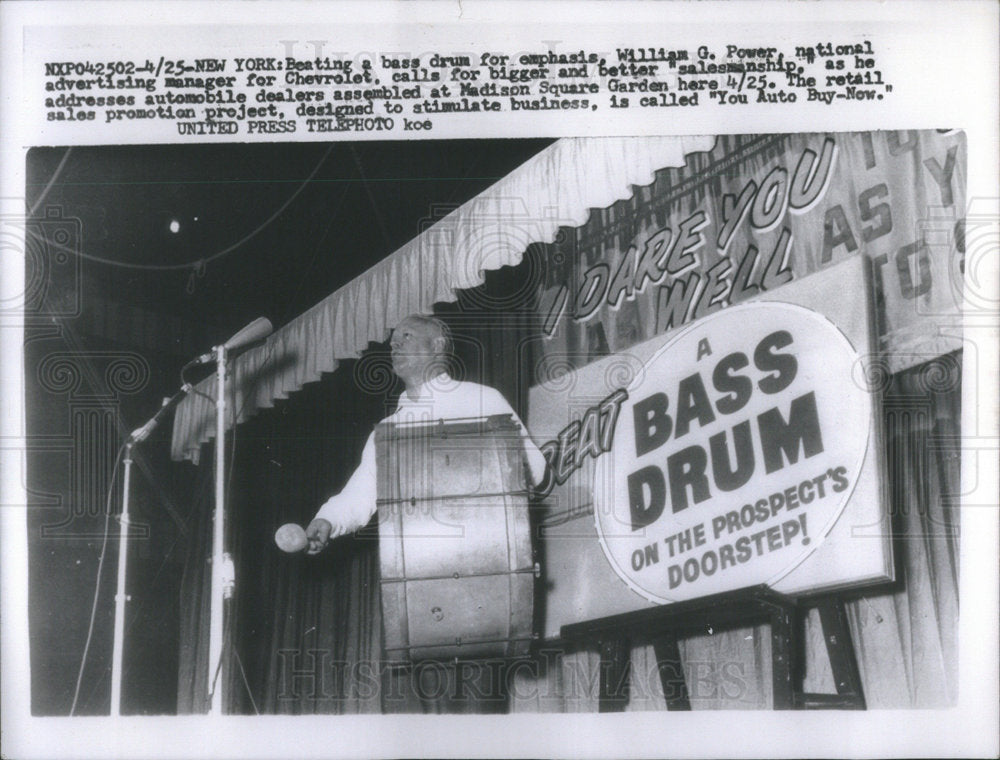 Press Photo William G Power Chevrolet Bass Drum - Historic Images