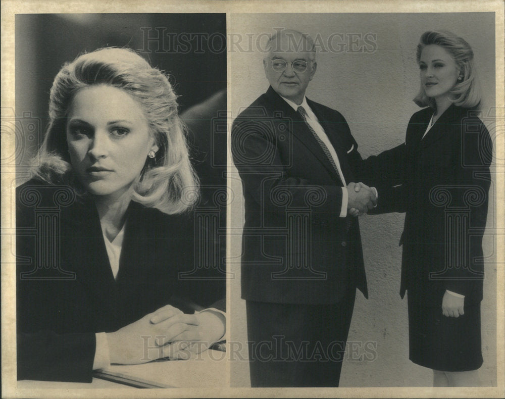 Press Photo LA Law Series Actors Powers Dysart Shaking Hands - Historic Images