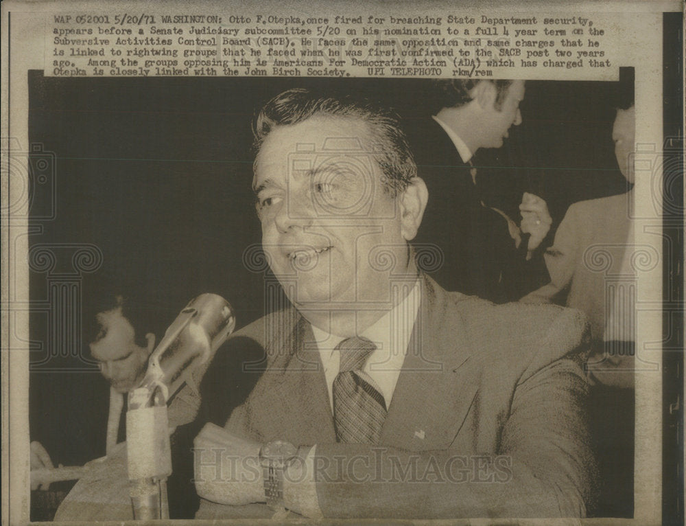 1971 Press Photo Otto F Otempka Senate Judiciary Subcomittee - Historic Images