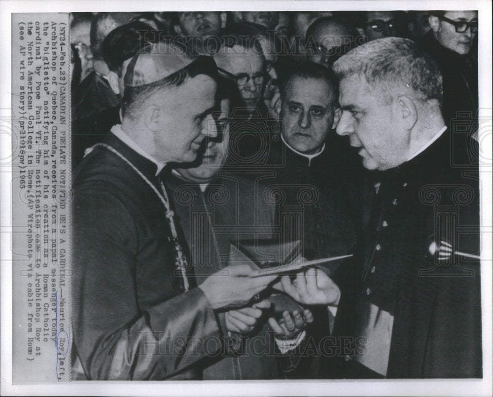 1965 Maurice Roy Archbishop of Quebec, Canada receives a &quot;Biglietto&quot; - Historic Images