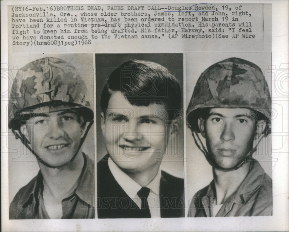 1968 Press Photo Douglas Rowden and Brothers James &amp; John.
US Military - Historic Images