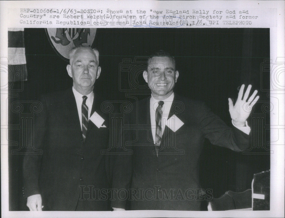 1963 Press Photo Robert Welch and John Rousselot Congressman - Historic Images