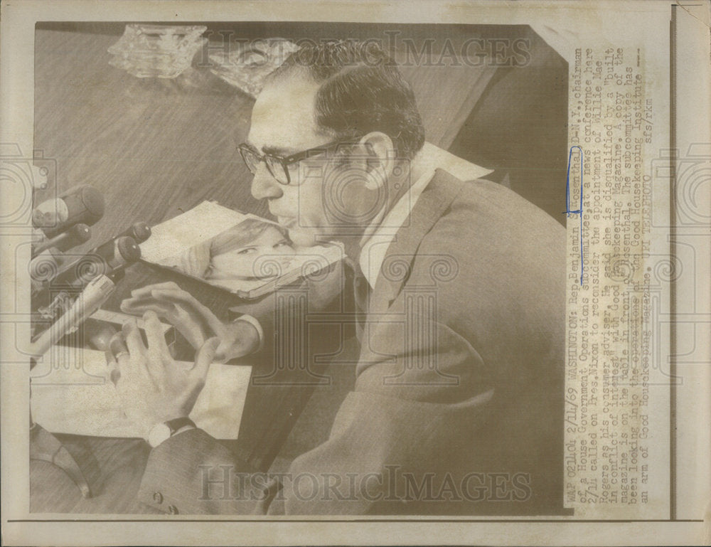 1969 Rep. Benjamin Rosenthal Chaiman of House Goverment SubComittee - Historic Images