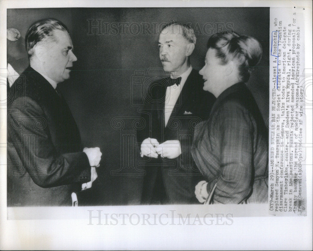 1966 Soviet Delegate Roshchin American Timberlake Geneva Conference - Historic Images