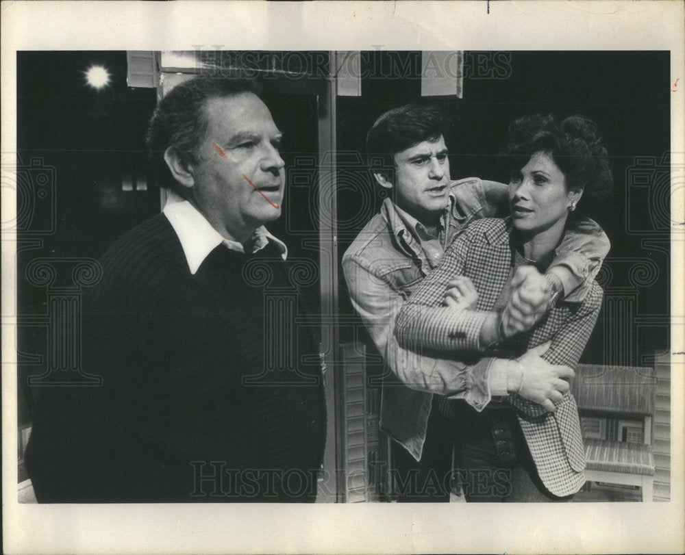 1977 Press Photo The Big Knife Film Actors Farentino Lee Persoff Fight Scene - Historic Images