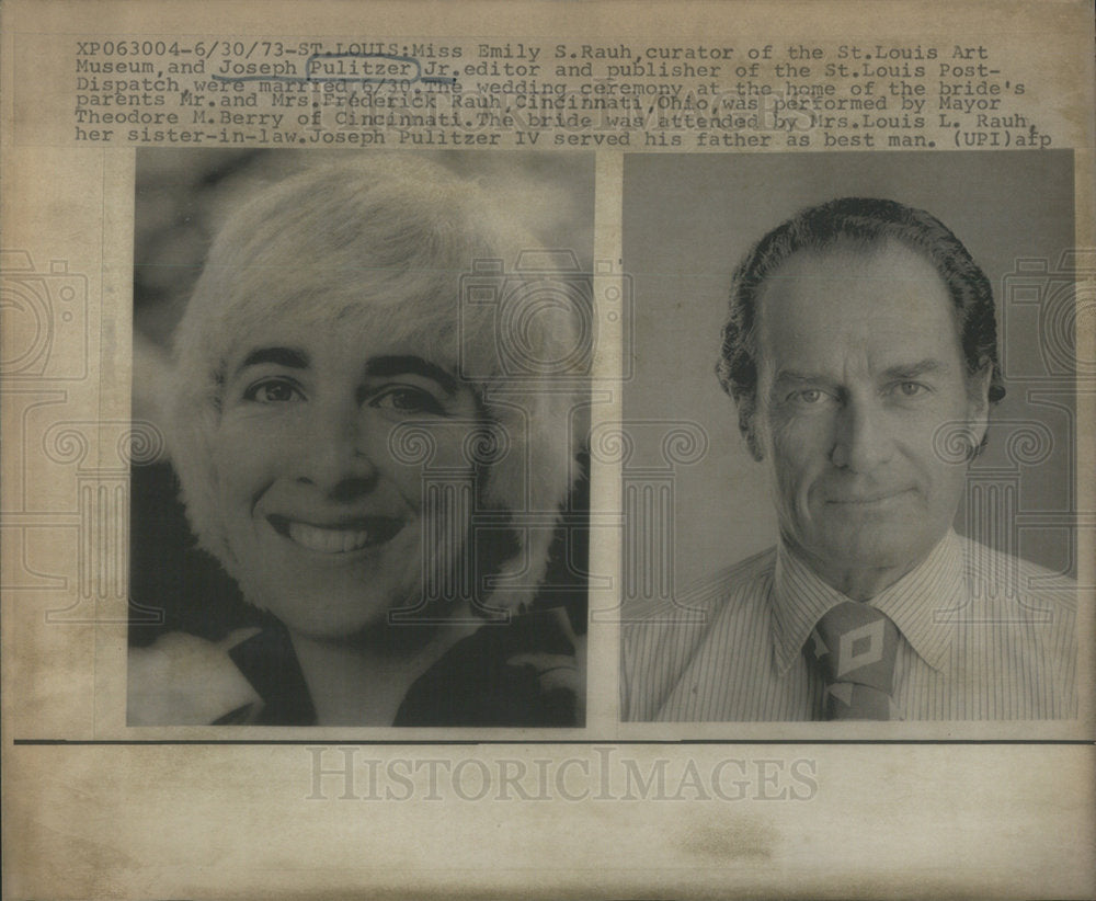 1973 Press Photo Emily S. Rauh and Joseph Pulitzer Jr. - Historic Images